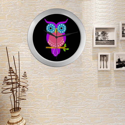 Owl Silver Color Wall Clock