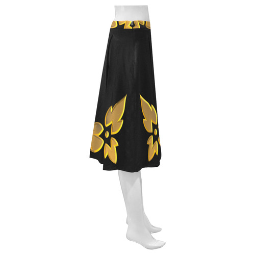 3-D Look Metallic Golden Leaves Border on Black Mnemosyne Women's Crepe Skirt (Model D16)