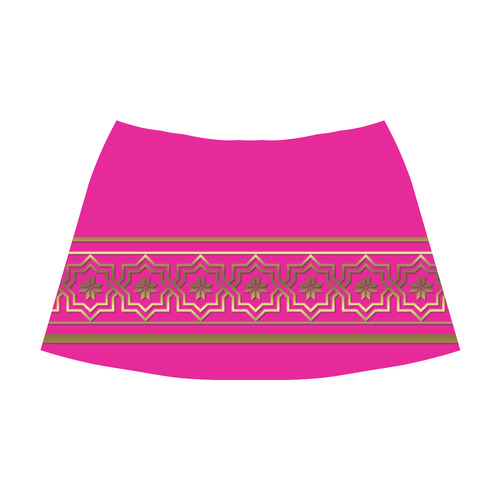 Golden Metallic Byzantine Design on Fuchsia Pink Mnemosyne Women's Crepe Skirt (Model D16)