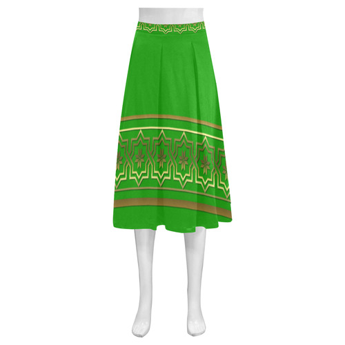 Golden Metallic Byzantine Design on Green Mnemosyne Women's Crepe Skirt (Model D16)