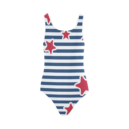 Blue, Red and White Stars and Stripes Vest One Piece Swimsuit (Model S04)