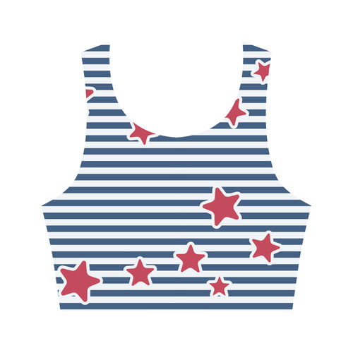 Blue, Red and White Stars and Stripes Women's Crop Top (Model T42)