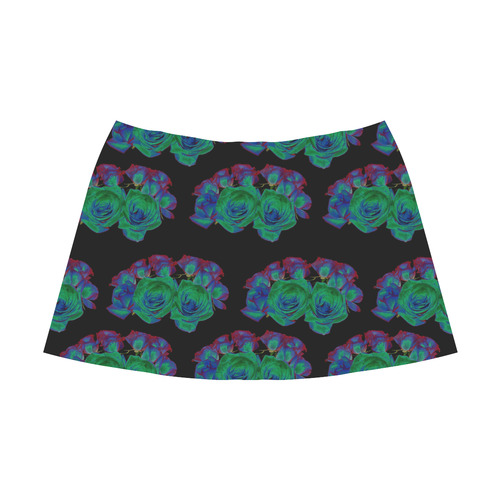 Bouquets of Blue Green and Red Roses Mnemosyne Women's Crepe Skirt (Model D16)