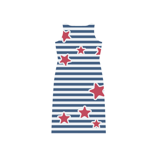Blue, Red and White Stars and Stripes Phaedra Sleeveless Open Fork Long Dress (Model D08)
