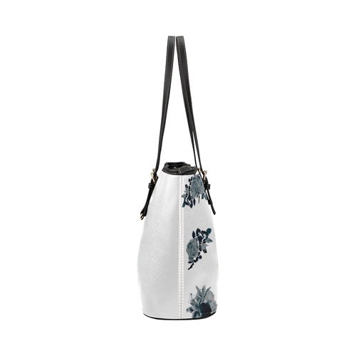 New artistic bag : Designers offer for 2016. Black hand-drawn floral art edition. Leather Tote Bag/Small (Model 1651)