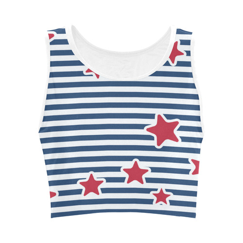 Blue, Red and White Stars and Stripes Women's Crop Top (Model T42)