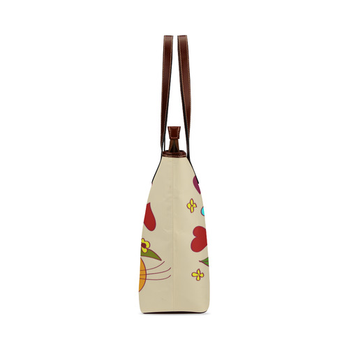 Cute Cat Pink Nose Flower Hat Floral Shoulder Tote Bag (Model 1646)
