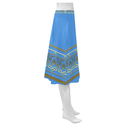 Golden Metallic Byzantine Design on Sky Blue Mnemosyne Women's Crepe Skirt (Model D16)