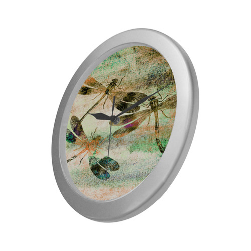 Mauritius Vintage Dragonflies QR Silver Color Wall Clock