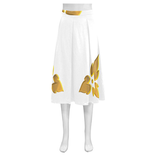 3-D Look Metallic Golden Leaves Border on White Mnemosyne Women's Crepe Skirt (Model D16)