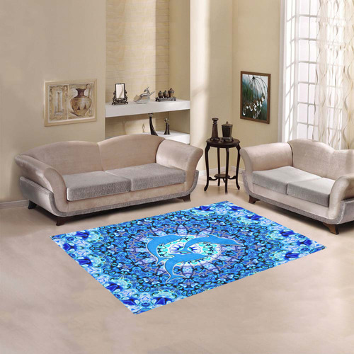 Mandala Magic Blue JUMPING DOLPHINS Area Rug 5'3''x4'