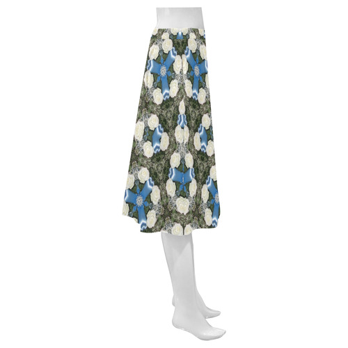 White Roses Baby's Breath and Blue Ribbons Mnemosyne Women's Crepe Skirt (Model D16)