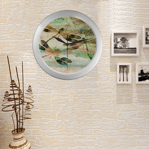 Mauritius Vintage Dragonflies QR Silver Color Wall Clock