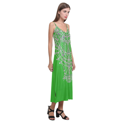 chains V-Neck Open Fork Long Dress(Model D18)