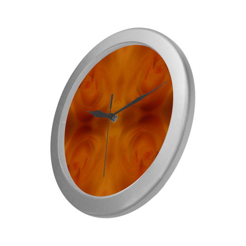 Soft Touch Orange Roses Mirrored Silver Color Wall Clock