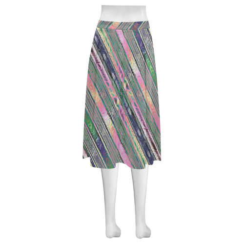 Shimmering Multicolored Ribbons Striped Fractal Mnemosyne Women's Crepe Skirt (Model D16)