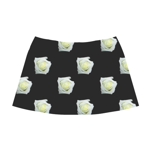 White Roses on a Black Background Mnemosyne Women's Crepe Skirt (Model D16)