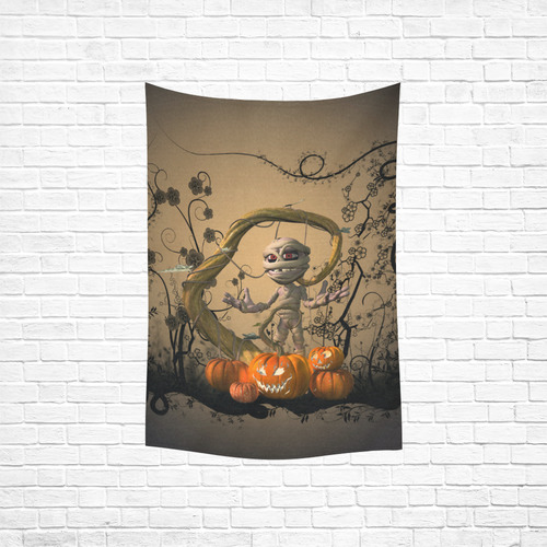 Funny mummy with pumpkins Cotton Linen Wall Tapestry 40"x 60"