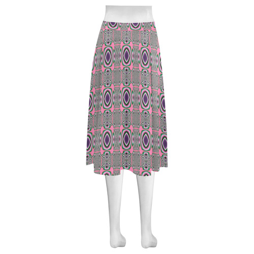 Woven Pink Purple and Green Fractal Mnemosyne Women's Crepe Skirt (Model D16)