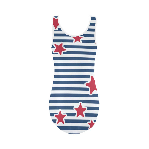 Blue, Red and White Stars and Stripes Vest One Piece Swimsuit (Model S04)