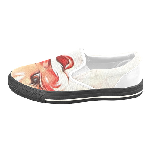 A cute vintage Santa Claus with a mistletoe Women's Unusual Slip-on Canvas Shoes (Model 019)