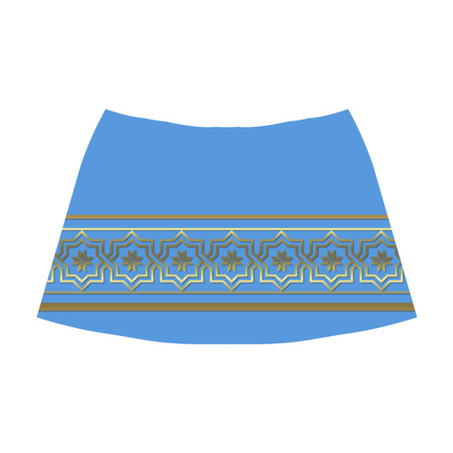 Golden Metallic Byzantine Design on Sky Blue Mnemosyne Women's Crepe Skirt (Model D16)