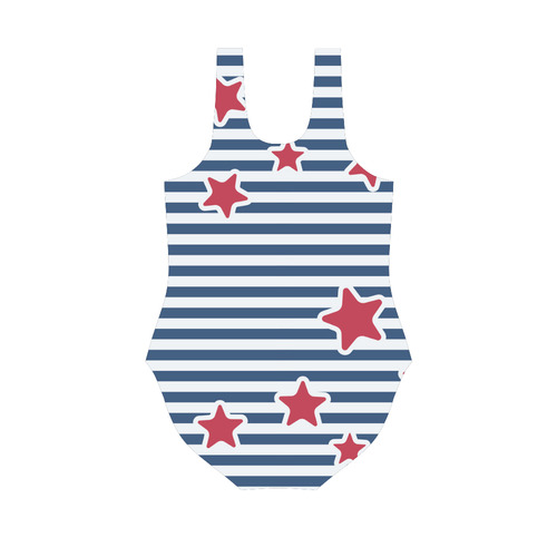 Blue, Red and White Stars and Stripes Vest One Piece Swimsuit (Model S04)