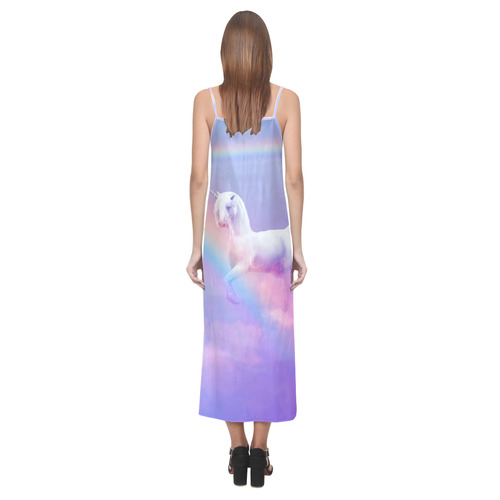 Unicorn and Rainbow V-Neck Open Fork Long Dress(Model D18)