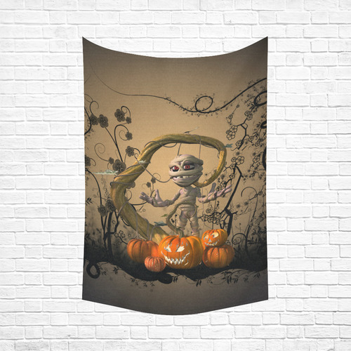 Funny mummy with pumpkins Cotton Linen Wall Tapestry 60"x 90"