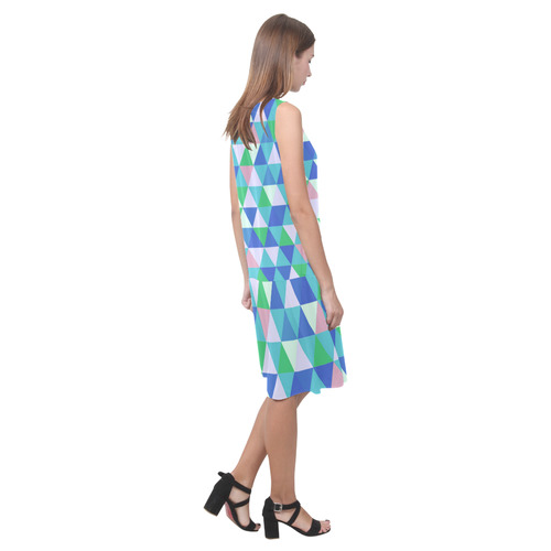 Green Blue Pink Abstract Triangles Sleeveless Splicing Shift Dress(Model D17)