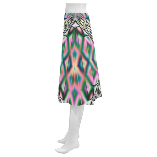 Pink Green and Gold Hologram Fractal Mnemosyne Women's Crepe Skirt (Model D16)