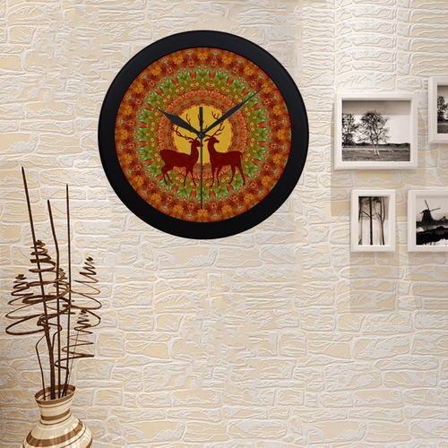 Mandala YOUNG DEERS with Full Moon Circular Plastic Wall clock