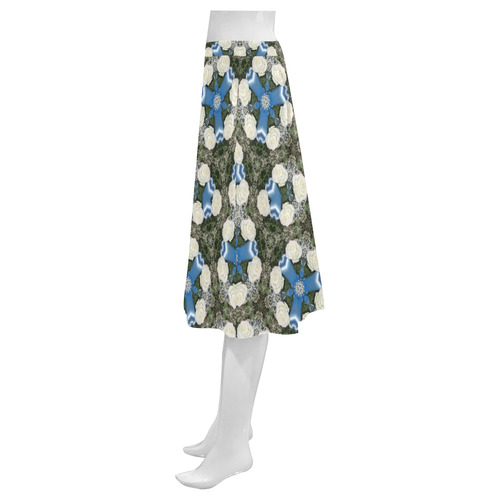 White Roses Baby's Breath and Blue Ribbons Mnemosyne Women's Crepe Skirt (Model D16)