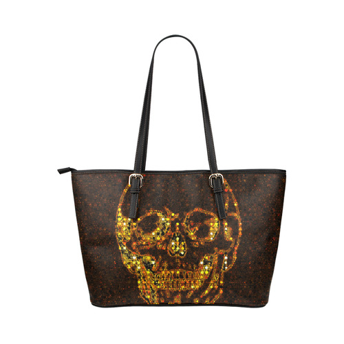 golden skull Leather Tote Bag/Small (Model 1651)