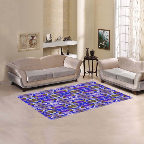 Blue White Abstract Flower Pattern Area Rug 5'x3'3''