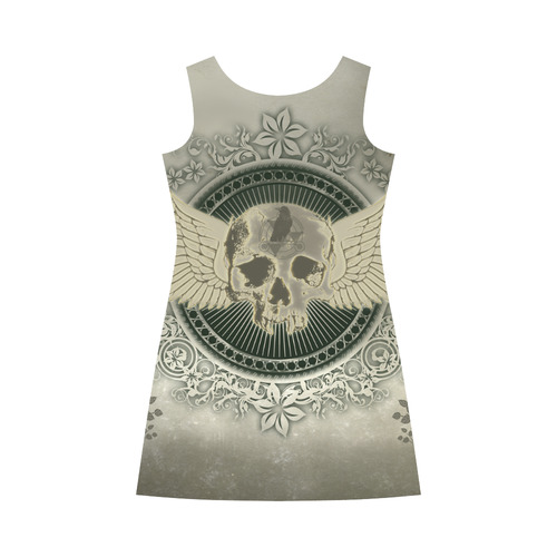 Skull with wings and roses on vintage background Bateau A-Line Skirt (D21)