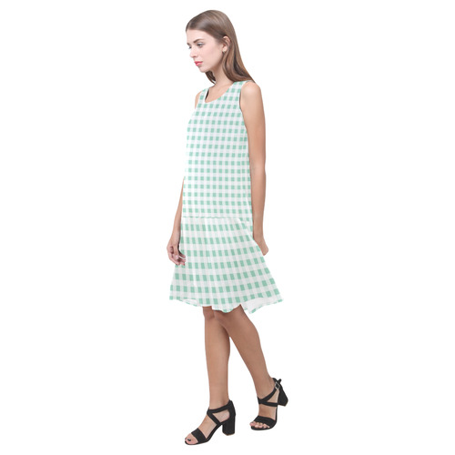 Mint Green Gingham Sleeveless Splicing Shift Dress(Model D17)