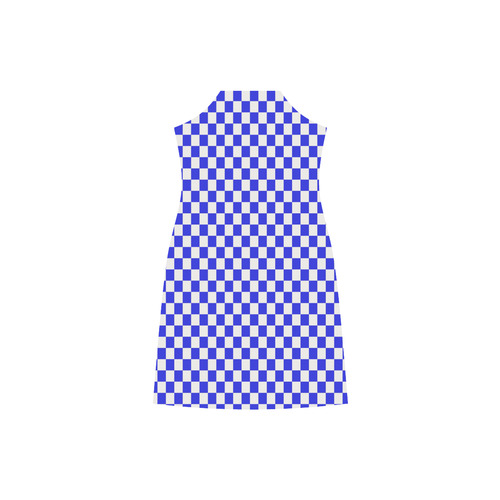 Bright Blue Gingham V-Neck Open Fork Long Dress(Model D18)