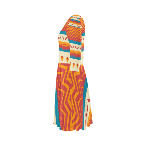 Tribal shapes Elbow Sleeve Ice Skater Dress (D20)