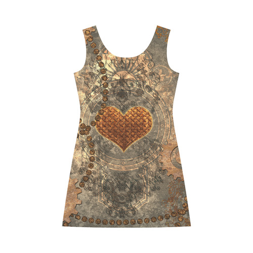 Steampuink, rusty heart with clocks and gears Bateau A-Line Skirt (D21)