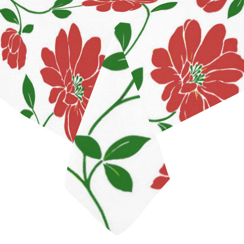 Red Flowers Beautiful Floral Wallpaper Cotton Linen Tablecloth 60"x 84"