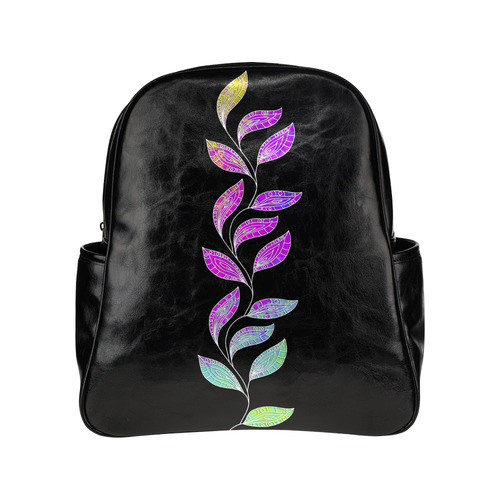 BORDER LEAVES TENDRIL Watercolor Colored White Multi-Pockets Backpack (Model 1636)