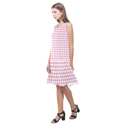 Petal Pink Gingham Sleeveless Splicing Shift Dress(Model D17)