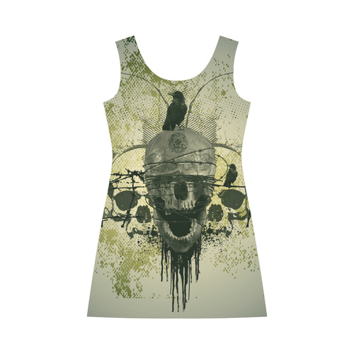 Awesome skull with crow, green colors Bateau A-Line Skirt (D21)
