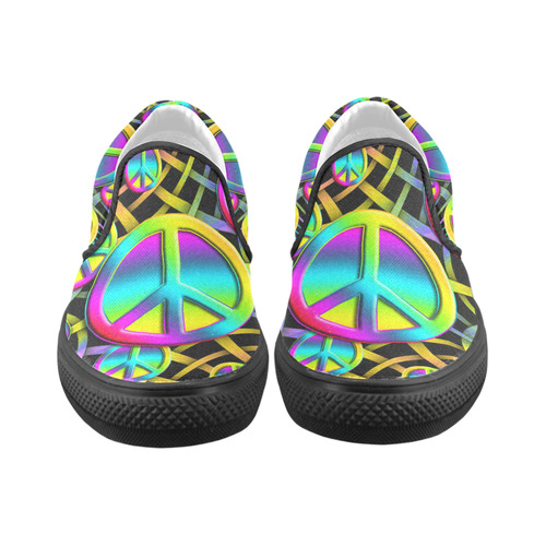 Neon Colorful PEACE pattern Slip-on Canvas Shoes for Men/Large Size (Model 019)