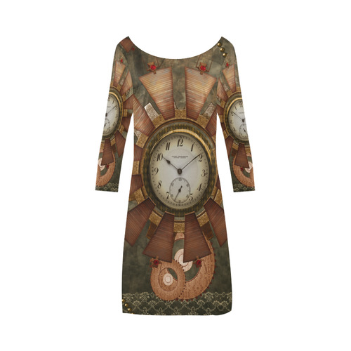 Steampunk, wonderful clocks in noble design Bateau A-Line Skirt (D21)