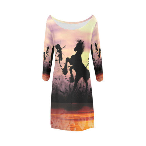 Wonderful fairy with foal in the sunset Bateau A-Line Skirt (D21)