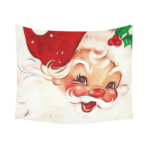 A cute vintage Santa Claus with a mistletoe Cotton Linen Wall Tapestry 60"x 51"