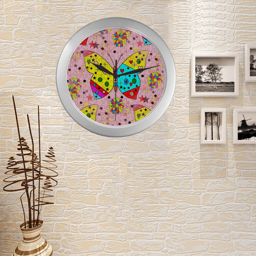 Butterfly Pop by Popart Lover Silver Color Wall Clock