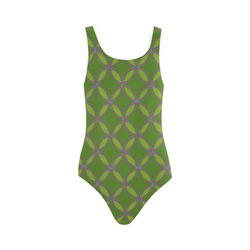 round tile pattern lite green drk green Vest One Piece Swimsuit (Model S04)